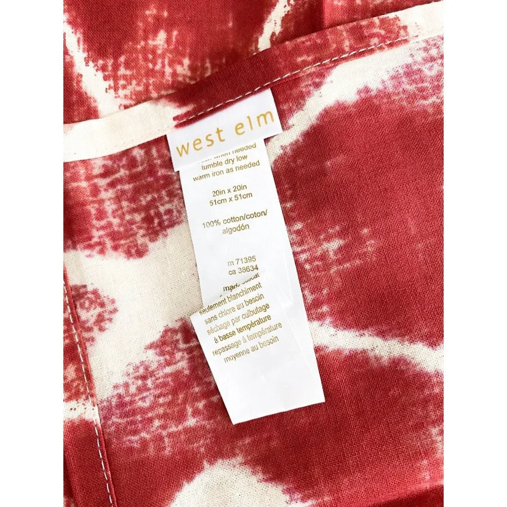 West Elm Ikat Diamond Napkin Set of 4 Red Ivory NEW 20